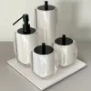 kit de banheiro 4 peças em resina Valência Cristal branco com preto fosco + bandeja