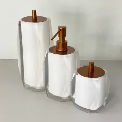 kit de banheiro 3 peças em resina Valência cristal branca com red gold