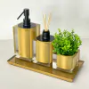 Kit de banheiro 3 peças lavabo + bandeja 14x28 em resina Cristal Dourado com preto fosco