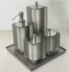 Kit de banheiro 4 peças + bandeja 24x24 em resina Cristal prata fosco com cromado