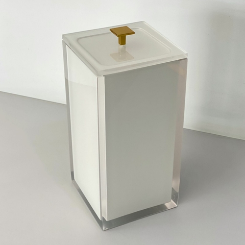 Lixeira Alta em resina cristal pérola com Dourado