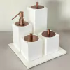 kit de banheiro 4 peças + bandeja em resina branco com corten