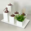 Kit de banheiro 6 peças + bandeja em resina branco com corten
