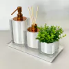 Kit lavabo 3 peças + bandeja 14x28 em resina cristal pérola com Red gold