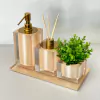 Kit lavabo 3 peças + bandeja 14x28 em resina cristal champagne com dourado