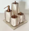 kit de banheiro 4 peças em resina Valência cristal Marfim + bandeja com corten