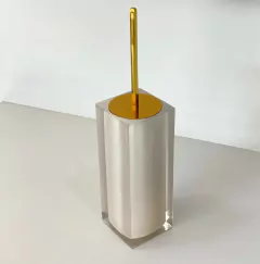 Porta escova Sanitária em resina Cristal marfim com Dourado