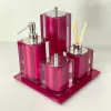 Kit de banheiro 4 peças + bandeja 24x24 em resina cristal Magenta com cromado