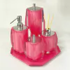 kit de banheiro 4 peças +bandeja 24x24 em resina Valência cristal rosa metalico cromado