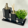 Kit lavabo 3 peças + bandeja 14x28 em resina cristal Preto com Níquel