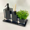 kit lavabo 3 peças + bandeja 14x28 em resina cristal preto com preto fosco