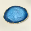 BANDEJA PEDRA NATURAL ÁGATA AZUL COM BORDA DOURADA 19x17cm