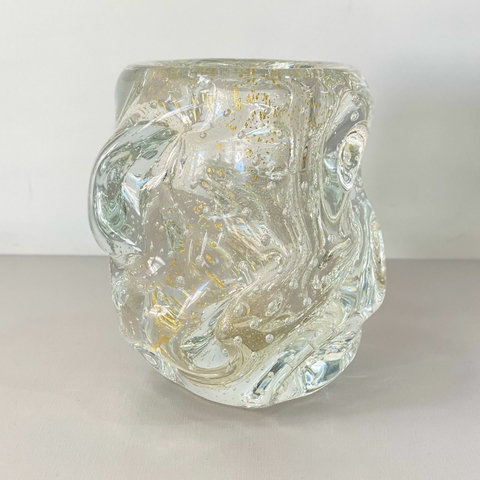 Vaso Murano Cachepô cristal com pó de ouro 24k