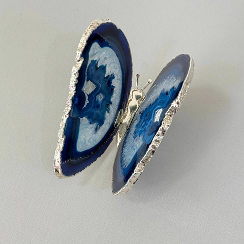 Borboleta Ágata azul com cromado