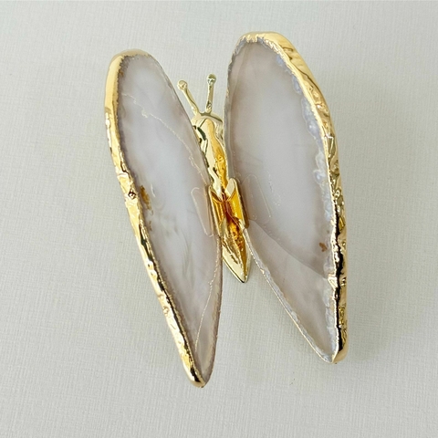 Borboleta Ágata Branca com dourado