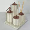 kit de banheiro 4 peças + bandeja 24x24 em resina cristal nude pérola com corten + bandeja