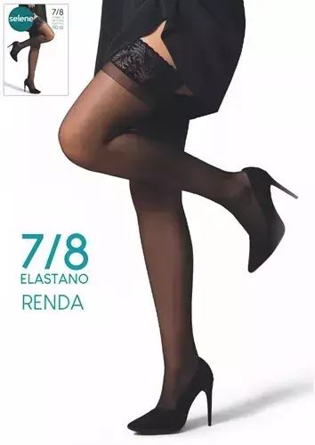 MEIA 7/8 FIO 15 C/RENDA E SILICONE PRETO