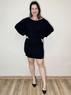 Vestido preto de brilho ombro a ombro Eve