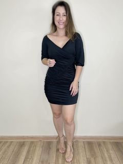 Vestido curto com mangas drapeado Shay