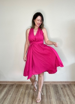 Vestido midi em crepe tamanho único pink Moniê - comprar online
