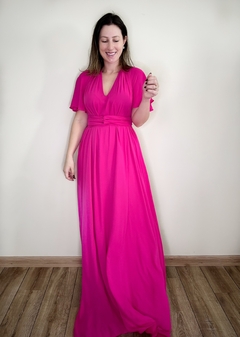 VESTIDO LONGO manga curta rosa pink MONIÊ