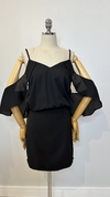 Vestido preto de crepe com blusê preto Leila