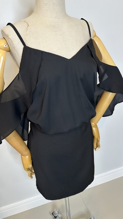 Vestido preto de crepe com blusê preto Leila - comprar online