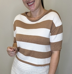 Blusa de fio listrada com manga curta Eliane - comprar online