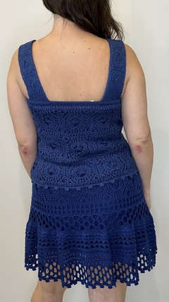 Conjunto de fio com saia e blusa regata azul - Moniê
