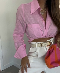 Camisa Manga Longa Com Linho rosa Fernanda - comprar online