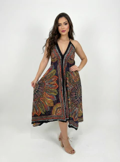 Vestido Midi Preto Estampado Mandala Boho - comprar online