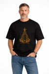 Preto - Camiseta Nossa Senhora Aparecida Dourada Com Anjos E Flores Em Fundo Preto