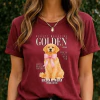 Bordo - T-shirt Feminina Golden Retriever Com Laço Rosa Em Capa De Revista Ilustrada