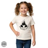 Off White - Camiseta Infantil Silhueta Castelo Com Fogos De Artifício Minimalista Preta