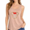 Capuccino - Regata Feminina Silhueta Minnie Com Laço Vermelho E Fogos Dourados Ano Novo