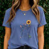 Azul Prime - Camiseta Feminina Gatinho Preto De Olhos Azuis Com Girassol E Coração
