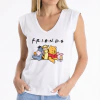 Branco - Blusa Manga Japonesa Quarteto de Amigos Alegres Estilo Vintage