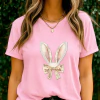 Rosa Bebê - T-shirt Feminina Orelhas De Coelho Com Laço Floral Em Estilo Vintage Coquette