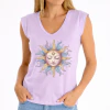 Lilas - Blusa Manga Japonesa Feminina Estonada Estampa Vintage Sun God Celestial