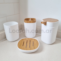 Set Accesorios Baño Dispenser, Jabonera Portacepillo Vaso x4 unidades