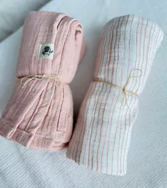 MANTA MUSELINA GASA DOBLE RAYA ROSA - comprar online