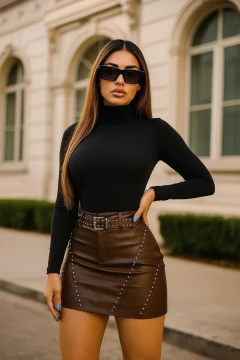 Saia couro eco - Marrom - comprar online