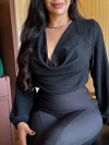 Blusa Elegance decote drapeado - Preto - comprar online