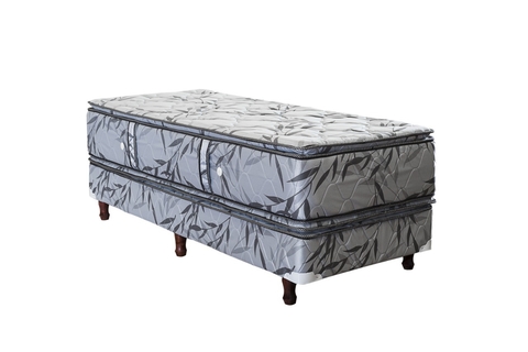 sommier 1/2 plaza gris estampado con hojas y patas de madera