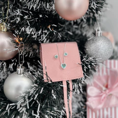 conjunto coração pedrinha verde banhado a prata