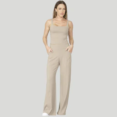 Calça Wide Leg Bege Run More - Fitlet Moda Fitness e Moda Praia | 6x s/juros frete grátis Sul e Sudeste
