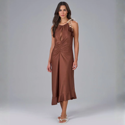 Saida Drapeada Glam Marrom Espresso Alto Giro - comprar online