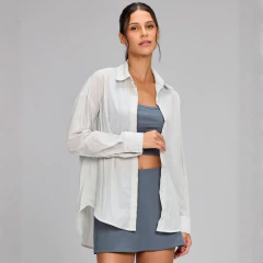 Camisa Oversized Textura Cinza Névoa Alto Giro