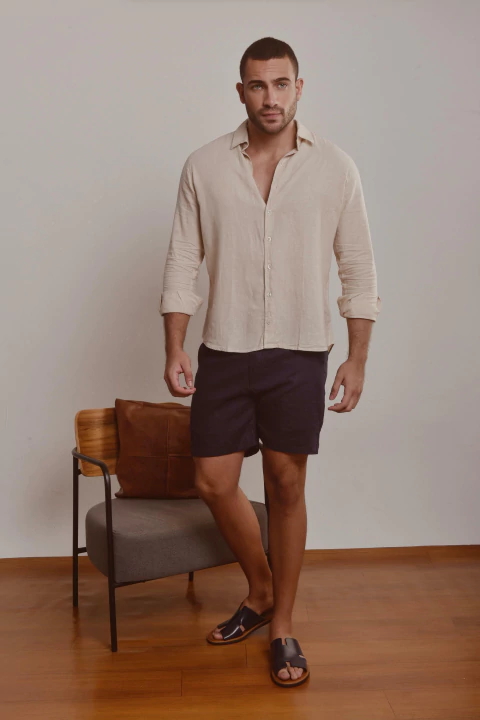 CAMISA LINHO BEGE MANGA LONGA - comprar online