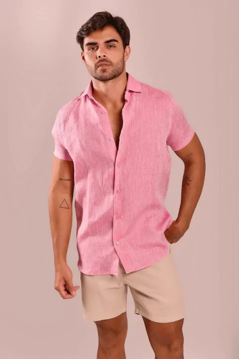 CAMISA PURO LINHO CORAL MANGA CURTA
